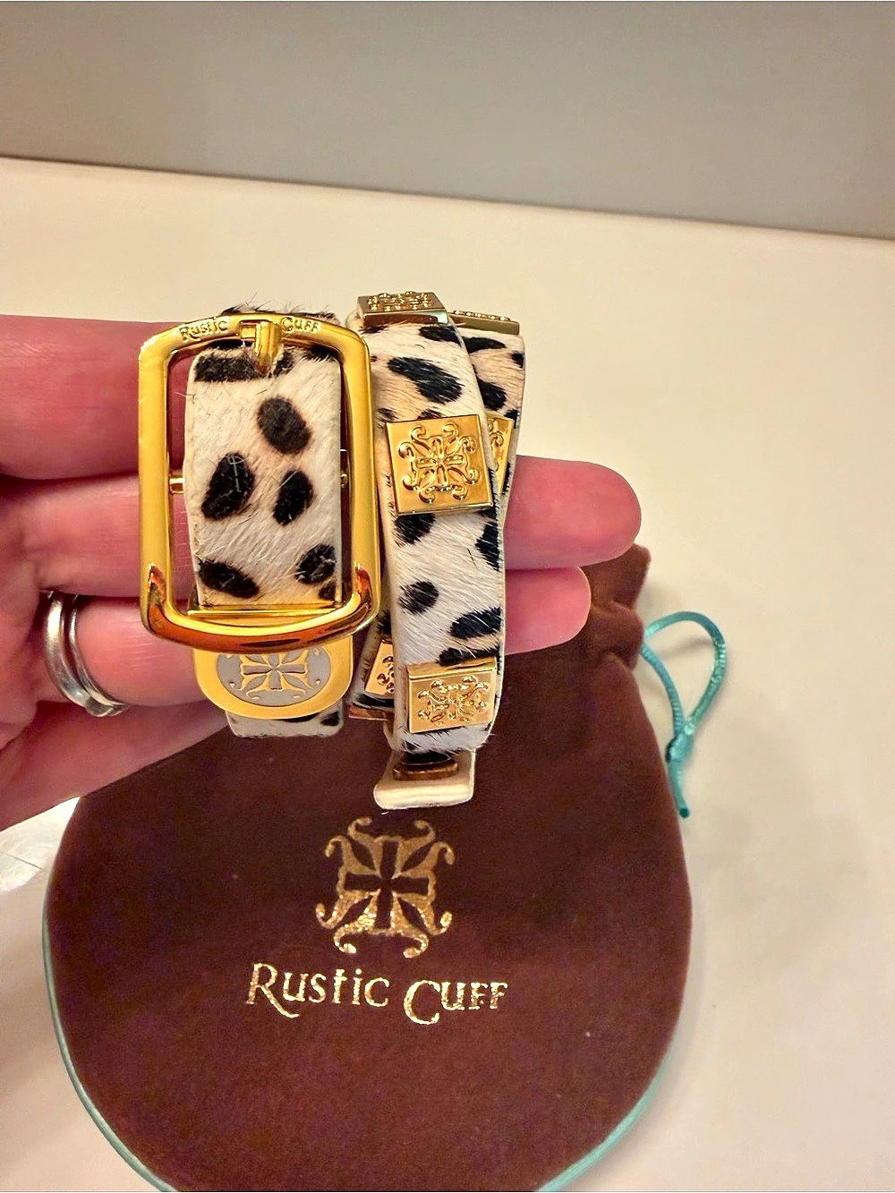 Rustic Cuff 2pc cowhide leather bracelet set Cowhide Leather